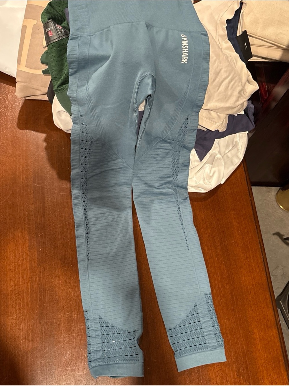 Gymshark Slate Blue Seamless High-Waist Leggings with mesh details down side